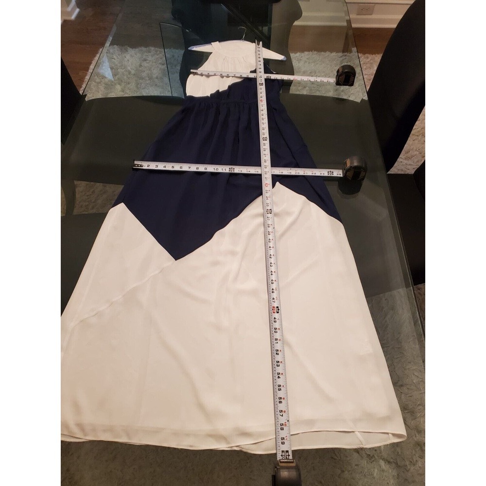 Shoshanna Blue & White Polyester Halter Sleeveless Long Maxi Dress Pockets 4 - Picture 8 of 15